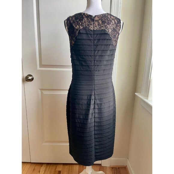 Adrianna Papell Black Tiered Sheath Dress with Lace - Size 10 - Picture 3 of 5